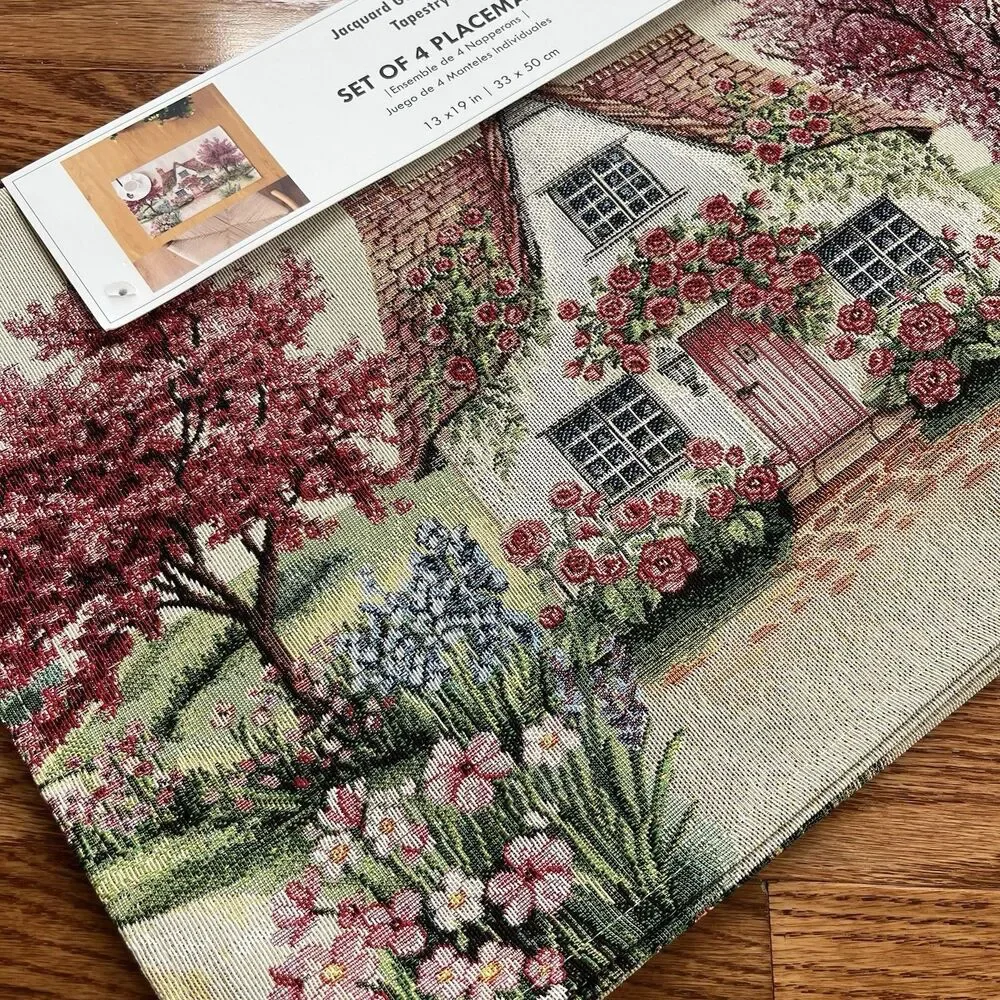 EMME Jacquard Gobelin Tapestry 4 Table Placemats Cottage Garden Portugal New